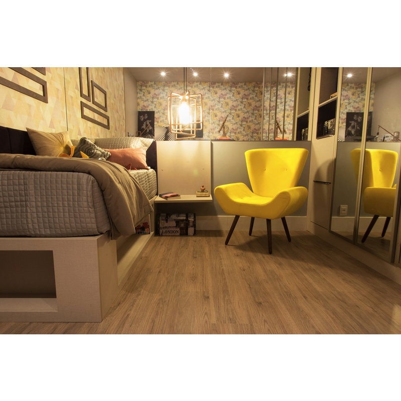 Piso Laminado Eucafloor Prime Click 7mm x 21,7cm x 1,35m (m²) Carvalho Canela