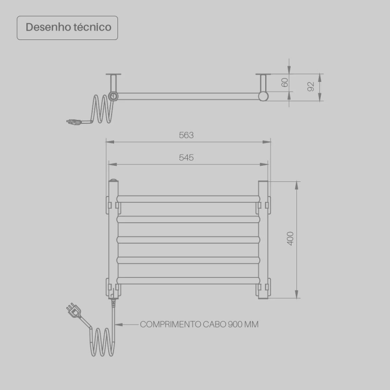 Toalheiro Elétrico Seccare Decorato Reto Inox Polido 55W